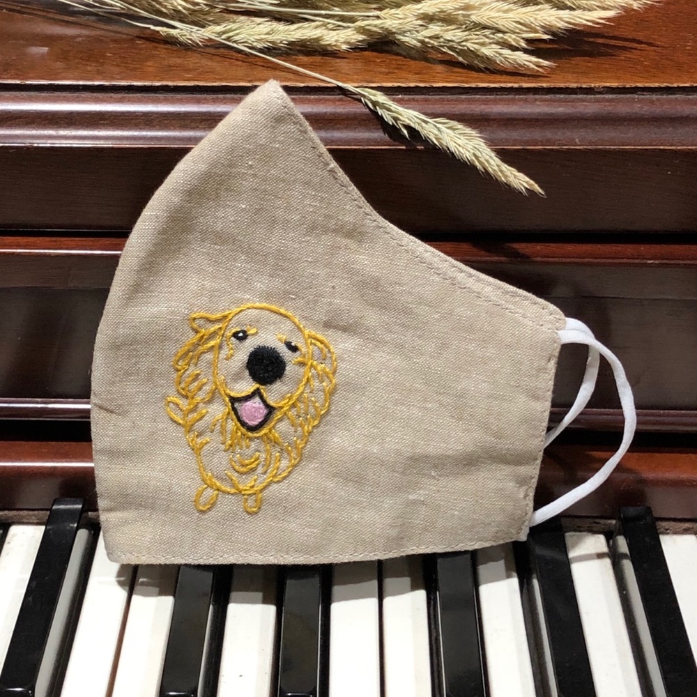 Dog Hand Embroidered Linen FaceMask